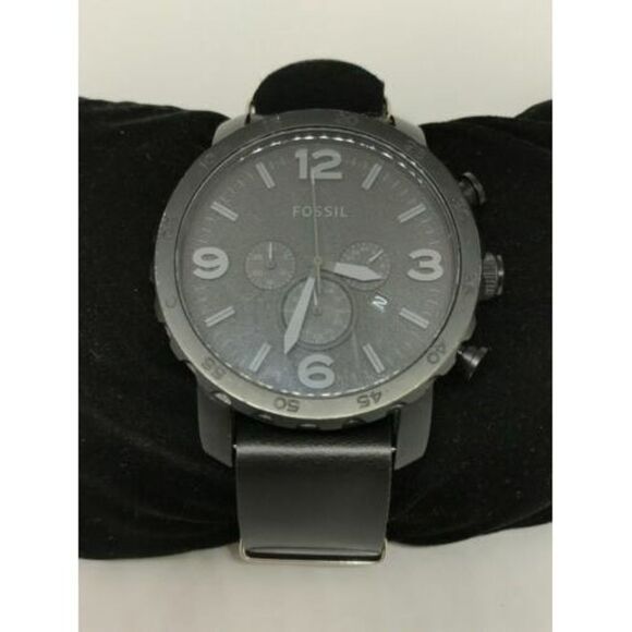 Fossil JR1354 Nate Chronograph Men's Black Leather Analog Dial Quartz Watch Y56 - Picture 1 of 9
